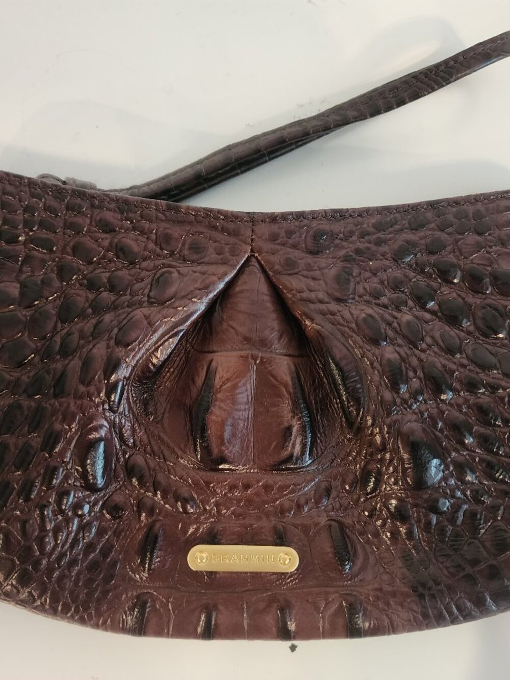 Brahmin Brown Croc Embossed Leather Wristlet Clutch Purse Gold Hardware